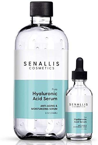 Hyaluronic Acid Serum 8 fl oz And 2 fl oz, Made From Pure Hyaluronic Acid, Anti Aging/Wrinkle, Ultra-Hydrating Moisturizer That Reduces Dry Skin Manufactured In USA