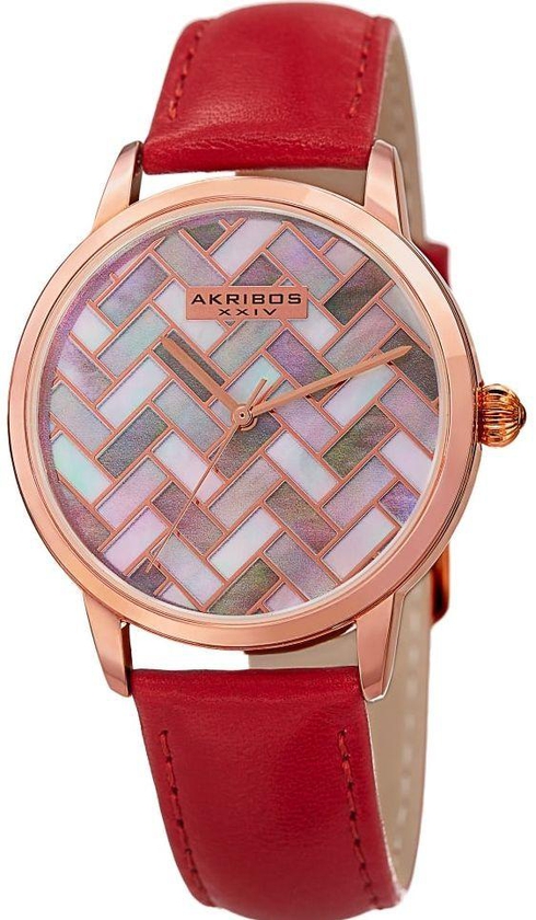 Akribos XXIV Women's Mother of Pearl Dial Leather Band Watch - AK906RD