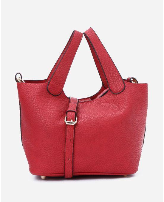 Spring Plain Textured Leather Bag - Red