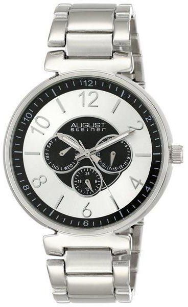 August Steiner Men's White/Black Dial Metal Band Watch - AS8102SS