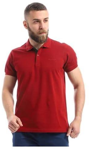 TED MARCHEL Men Cotton Short Sleeves Buttoned Neck Polo Shirt XL Red637214