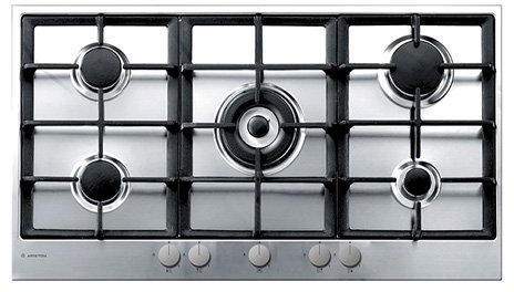 Ariston Built-in Hob 90 cms, 5 Burners, Cast Iron Grids, Full Safety, Inox