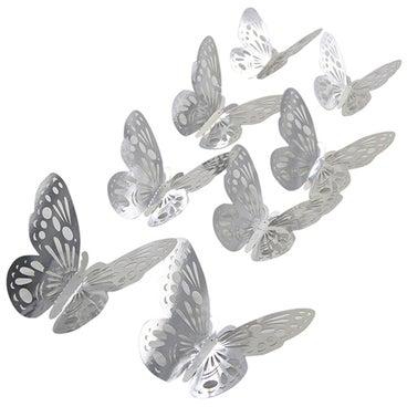 12-Piece Hollow-Out 3D Butterfly Wall Decal Set Silver
