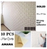 Modern 3D Self Adhesive Brick Pattern Wall Paper - 10 Pcs - White (7 ML)