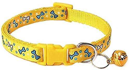 Bone Print Adjustable Pet Cat Dog Neck Collar with Bell (Yellow, 1cm)