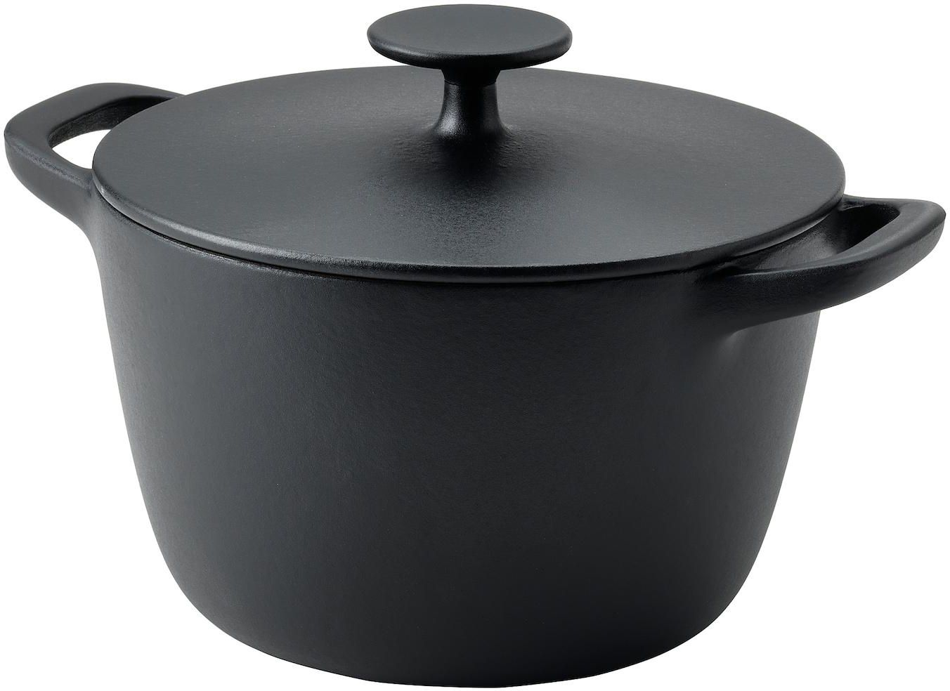 VARDAGEN Pot with lid - enamelled cast iron matt/black 3 l
