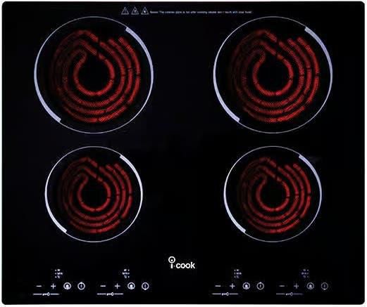 Get I-Cook BH5060C-F Built-in Electric Stove, 4 Burners, 60 cm, - Black with best offers | Raneen.com