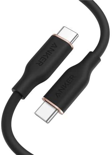 Anker PowerLine III Flow, USB C to USB C Cable 100W 6ft/ft, USB 2.0 Type C Charging Cable Fast Charge for MacBook Pro 2020, iPad Pro 2020, iPad Air, iPad Mini 6, Pixel, Switch| Black