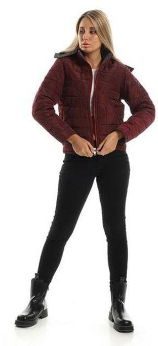 Andora Quilted Hooded Double Face Jacket - Grey & Burgundy