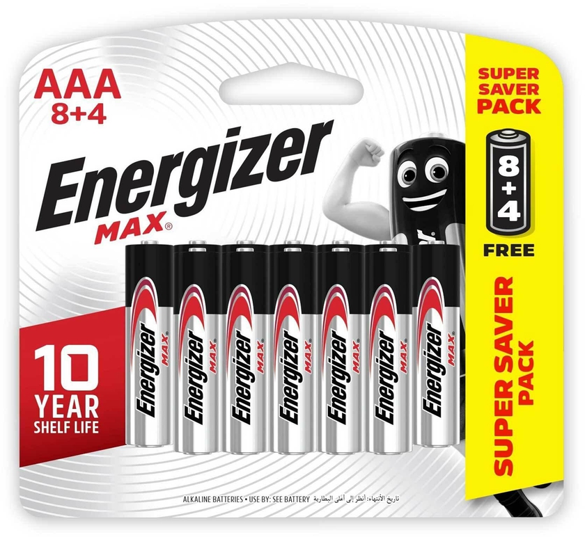 Energizer max alkaline battery AAA &times; 8+4 pieces