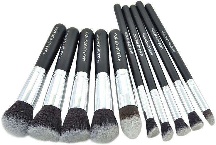 Professional 10 pieces Synthetic Kabuki Makeup Brush Set Cosmetics Foundation Blending– Silver