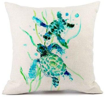 Ocean World Printed Cushion Cover Beige/Blue/Green 45x45cm