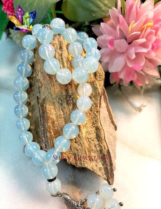 Sherif Gemstones Natural Opalite Rosary 33 Beads Natural Stone Islamic ,Misbaha,Sibha,