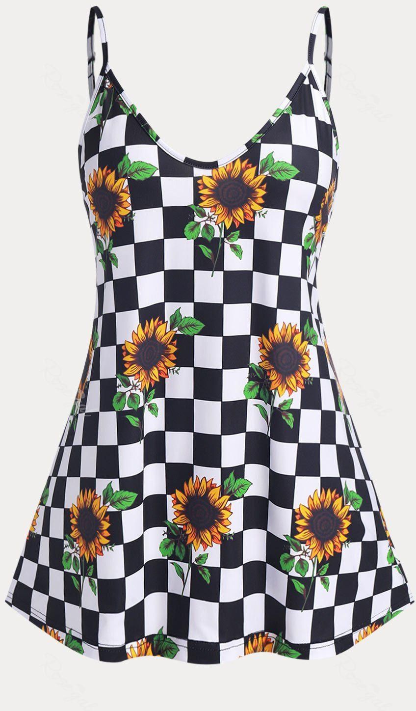 Plus Size & Curve Sunflower Checkerboard Tank Top - 5xl
