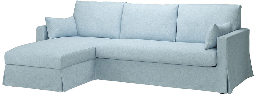 HYLTARP 3-seat sofa w chaise longue, left - Kilanda pale blue