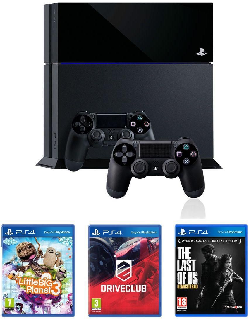 Sony PlayStation 4 500GB, 2 Controllers, Black Bundle with 3 Games - Last of Us Remastered, DriveClub, Little Big Planet 3