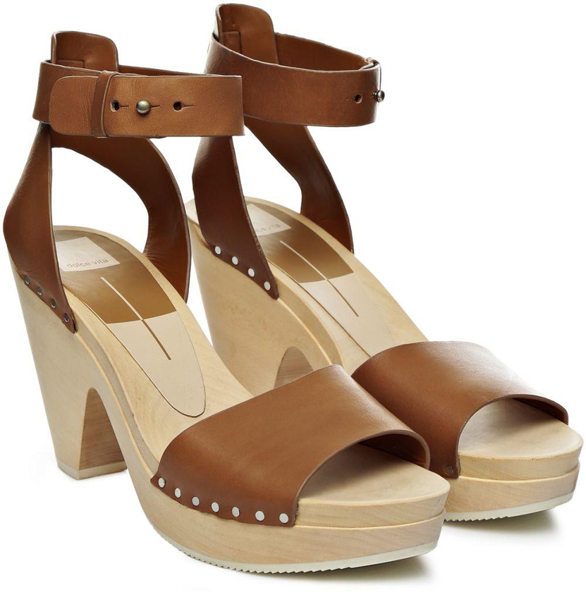 Dolce Vita Nalia Classic Wooden Heels Dress Sandals for Women - Caramel, 7.5 US