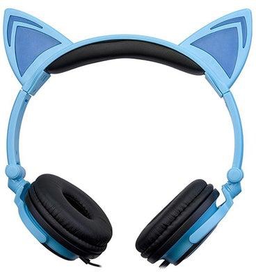 LED Light Cat On-Ear Headphones Blue/Black