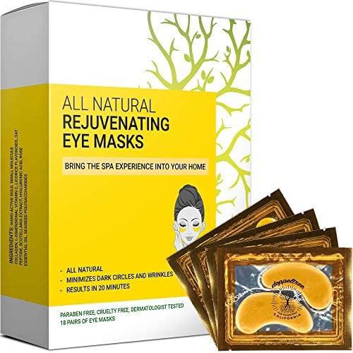 Under Eye Patches & Masks (18 Pairs) - All Natural Anti Aging Treatment for Bags, Puffiness, Wrinkles, & Dark Circles - 24K Gold, Collagen, Hyaluronic Acid, Hydrogel - Made in USA