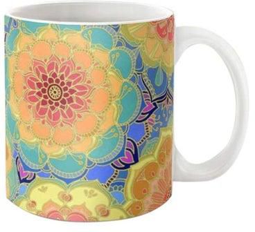 Printed Ceramic Coffee Mug Yellow/Blue/Pink Standard