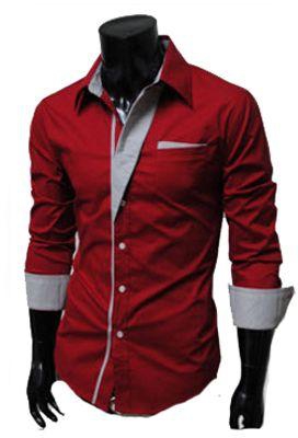 Long-Sleeved Casual Men'S Shirt Red Size M
