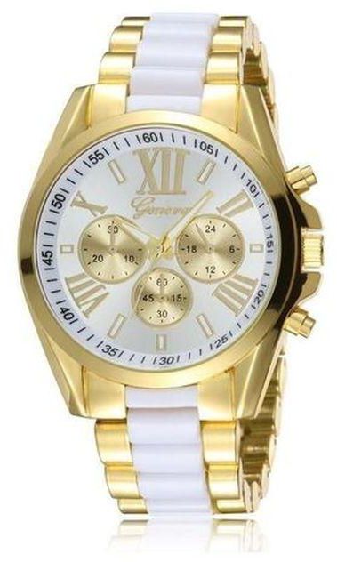 Geneva Men's Bracelet Wrist Watch - Gold/White