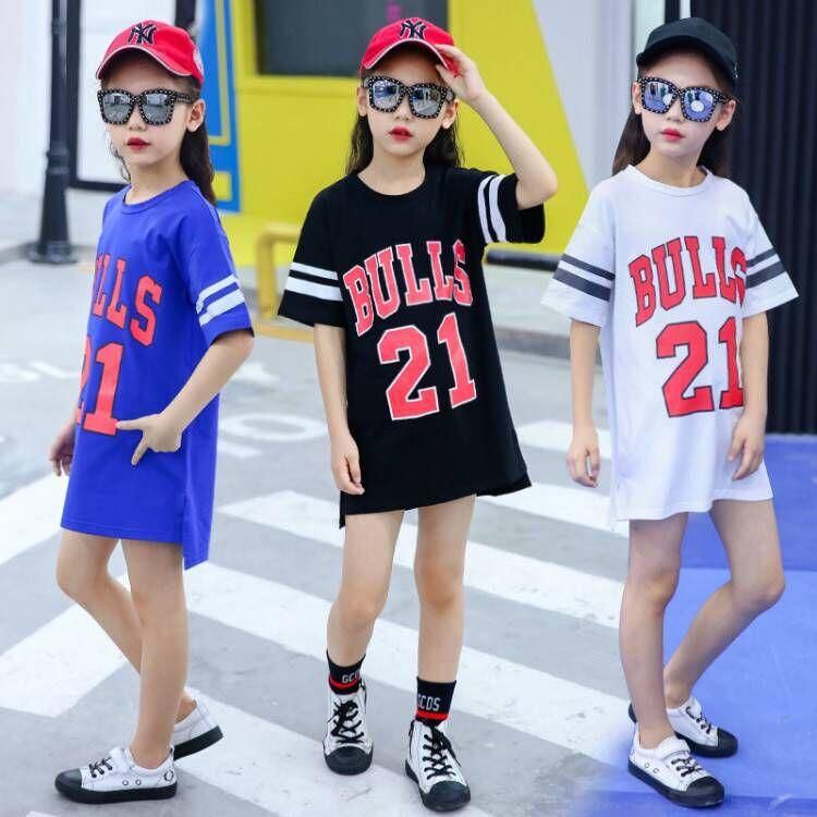 Girls Dress T-Shirt Dress BULLS letter - 3 Sizes (Blue - Black)