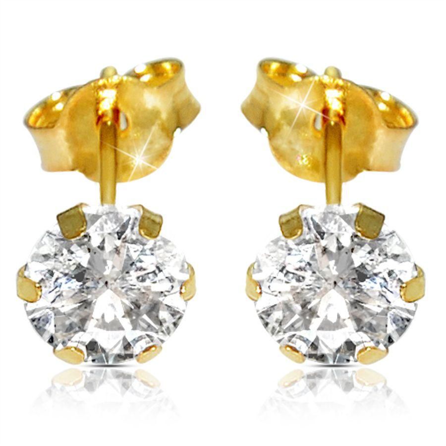 VP Jewels 18K Solid Yellow Gold and 5mm Cubic Zirconia Earrings