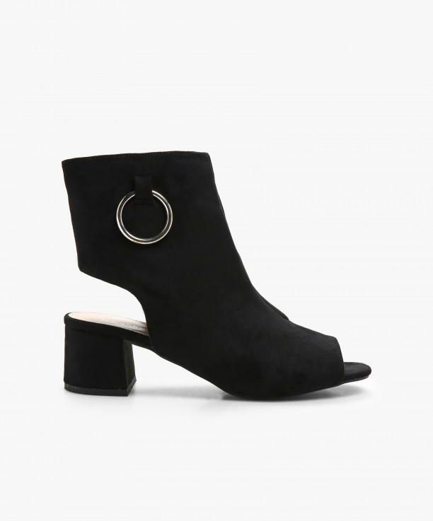 Black Space Open Back Peep toe Ankle Boots