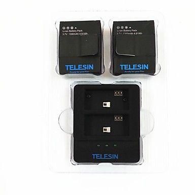 TELESIN Dual Battery Charger with 2 x 1300mAh AHDBT 302 Battery for GoPro Hero 3 3  Plus Camera