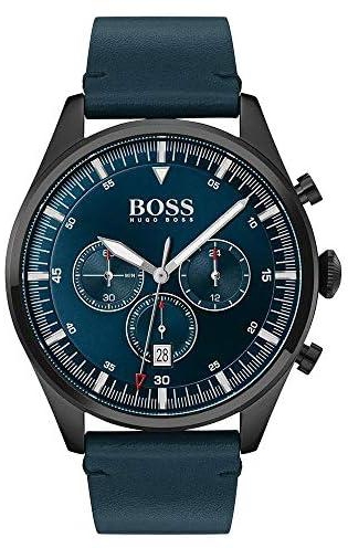 BOSS Men's Stainless Steel Quartz Watch with Leather Strap, Blue, 22 (Model: 1513711), blue, Quartz Watch