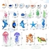 Ocean Fish Wall Decals,Glow in The Dark Under The Sea Wall Decals Sea Life Animals Wall Stickers Removable Waterproof Peel and Stick for Boys Kids Bathroom Watercolor Ocean Creatures Decor(Upgrade)