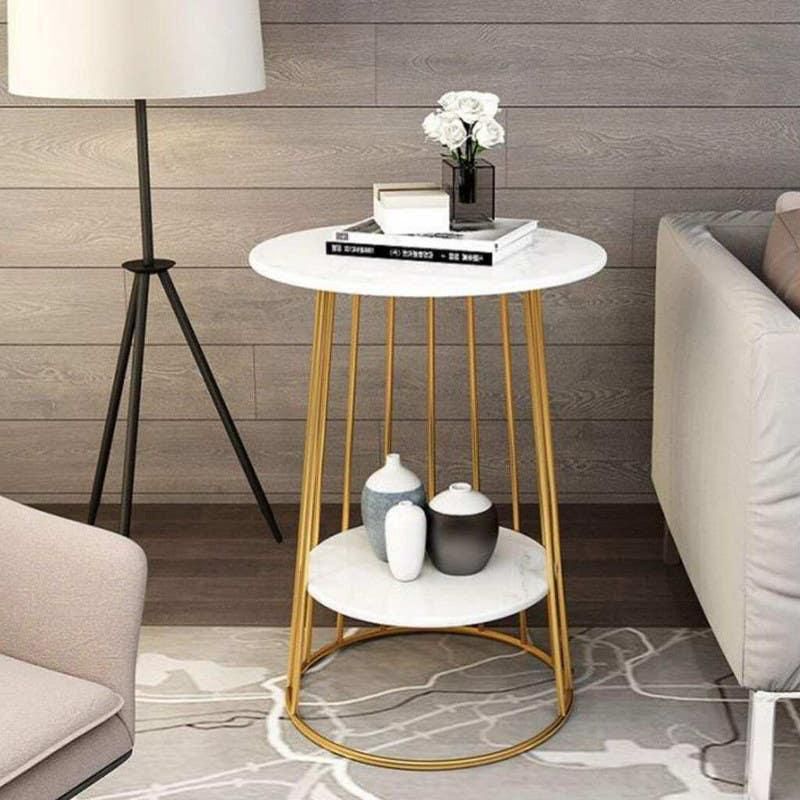 Get Steel Side Table , One Piece, Round Shape - White Gold with best offers | Raneen.com