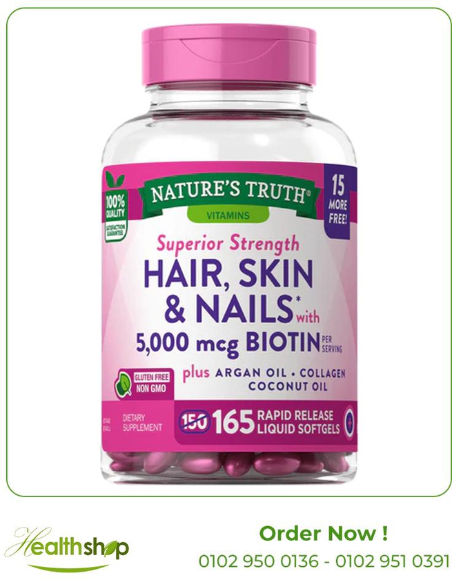 HAIR, SKIN & NAILS WITH BIOTIN 5000 MCG - 165 Quick Release Softgels