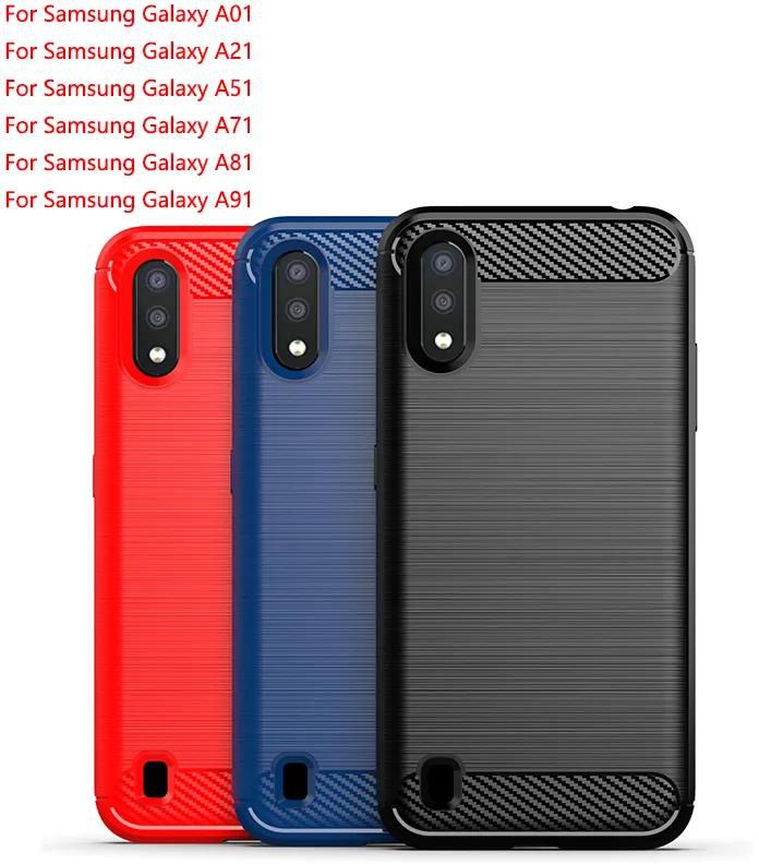 for Samsung Galaxy A01 A21 A51 A71 A81 A91 Casing Carbon Fiber Soft TPU Back Cove