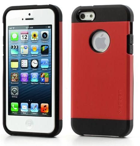Armor Case and Screen Protector for iPhone 5 5s - Black / Red