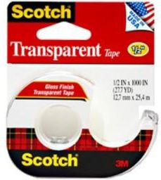 3M Scotch 144 Transparent Tape with Plastic Dispenser, 1/2" X 450''