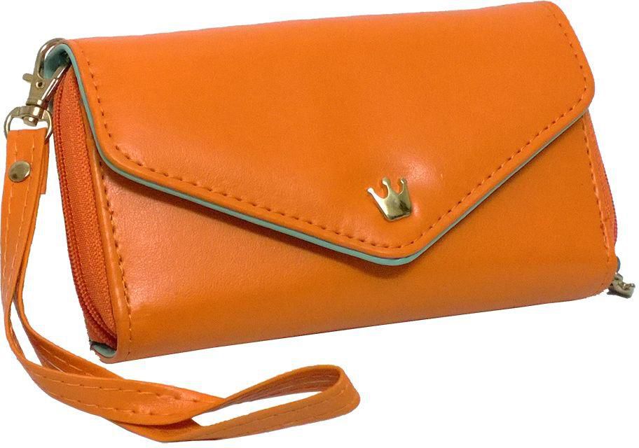 محفظة نسائية من الجلد مع مكان لحفظ جهاز الجوال Leather Crown mobile phone case and Leather bag wallet women