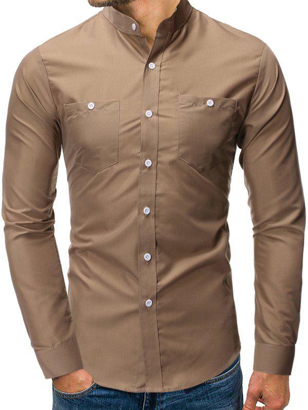 Solid Color Pocket Decoration Long-sleeved Shirt - S