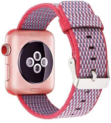 Woven Nylon Fabric Wrist Strap Replacement Band with Classic Square Stainless Steel Buckle Compatible for Apple iWatch Series 1/2/3,Sport & Edition, 38mm, Berry Check