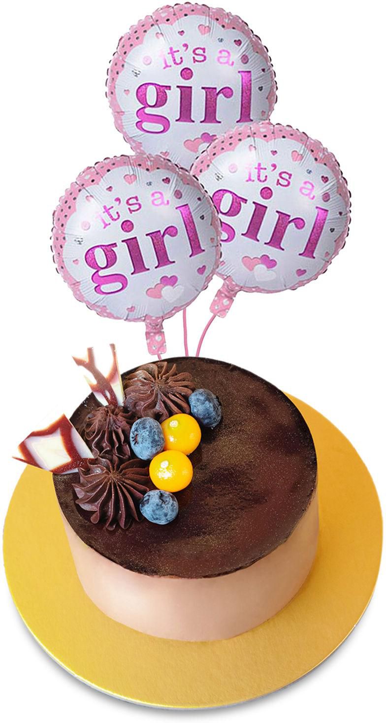 Tempting Chocolate Cake With It's A Girl Balloons Set