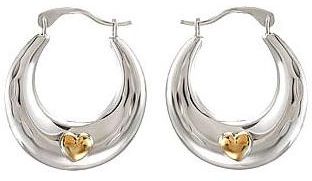 Rhodium Plating Sterling Silver with 14K Yellow Heart Accent Hoop Earrings Pair 19.5X 17.6 MM