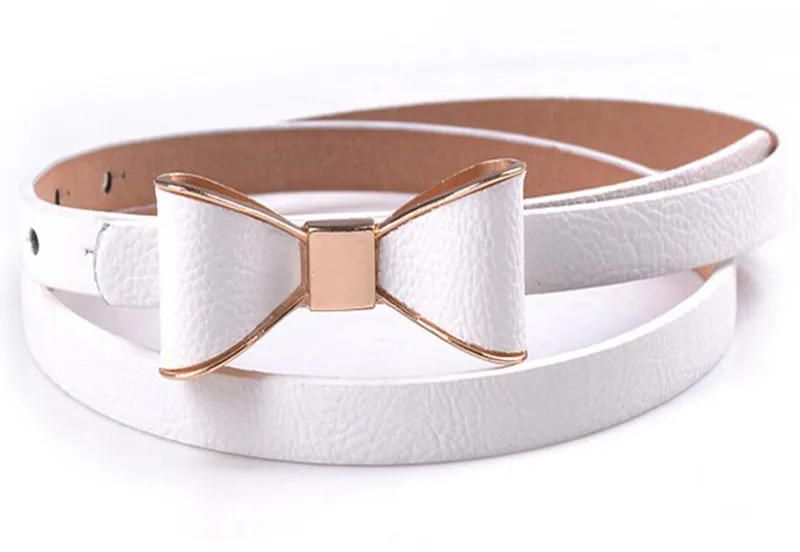 New Fashion Women Girl Cute Sweet Candy Colors Bowknot PU Leather Thin Skinny Waistband Belt For Dress Hot Drop Shipping