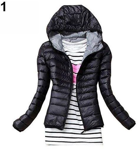Sanwood Women Winter Sport Jacket Coat Slim Hooded Coat Casual Long Sleeve Zip Top -Black