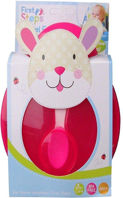 First Steps Baby And Toddler Travel Mealtime Bowl & Spoon Set + Lid (Pink)
