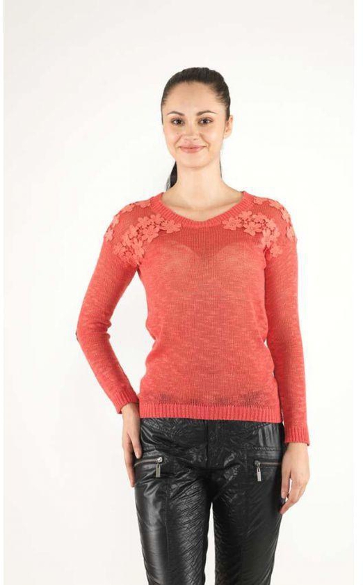 Ravin Women Light Red Round Neck Pullover With Elbow Patches