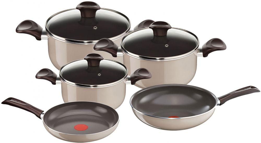 Tefal Ceramic Control Set Of 8 Pieces Stewpot 20 , 22 , 24 And Fry Pan 20 And Wok Pan 28 - Beige