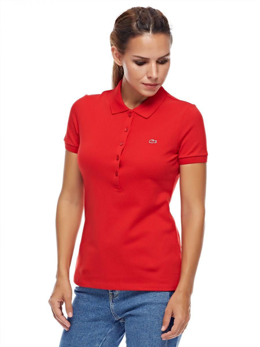 Lacoste Red Shirt Neck Polo For Women