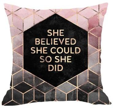 She Believed She Could Printed Cushion Cover Pink/Black/Grey 45x45cm
