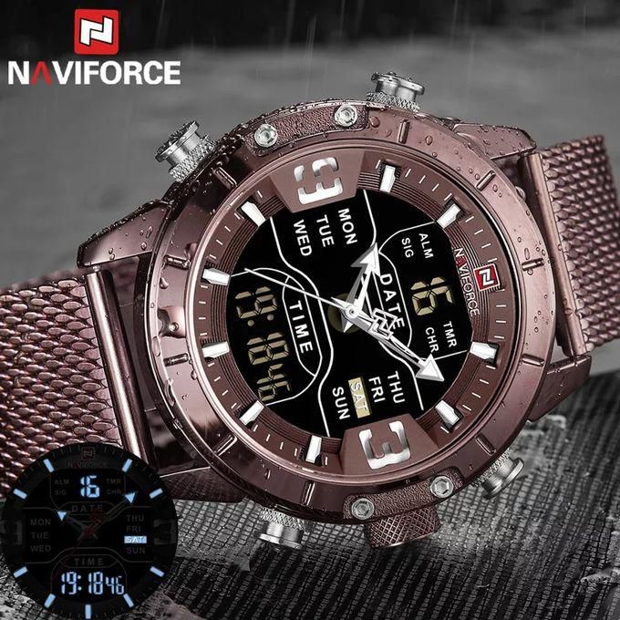 Naviforce New Watch Digital Top Luxury Man Leather Quartz Business Clock 9153S